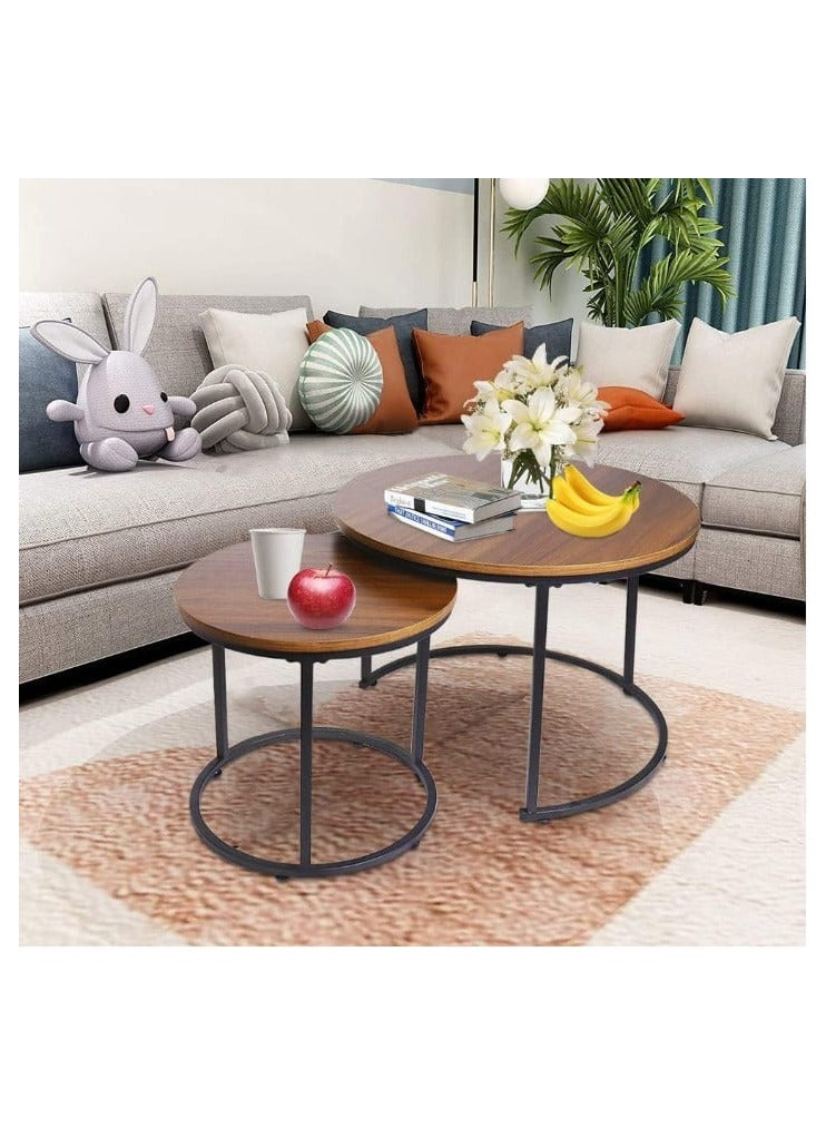 Luxury Home 2-Piece Round Coffee Tables Nesting Table Set Circle Coffee Table with Storage Open Shelf for Living Room Modern Minimalist Style Furniture Side End Table - Image 4